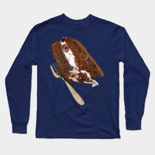 Sweet Food Slice of Chocolate Cake with Fork Long Sleeve T-Shirt